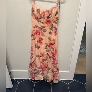 Lulu's Pink and Cream Floral Midi Dress
